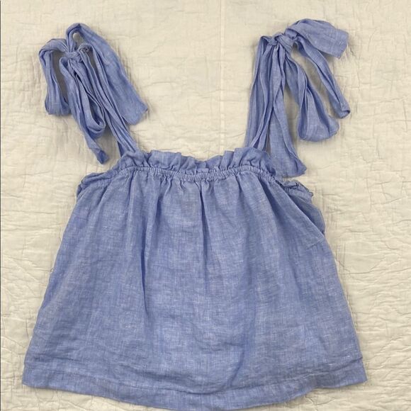 J. Crew Linen Women's Blue Sleeveless Tie Strap Top size Medium - Picture 1 of 8